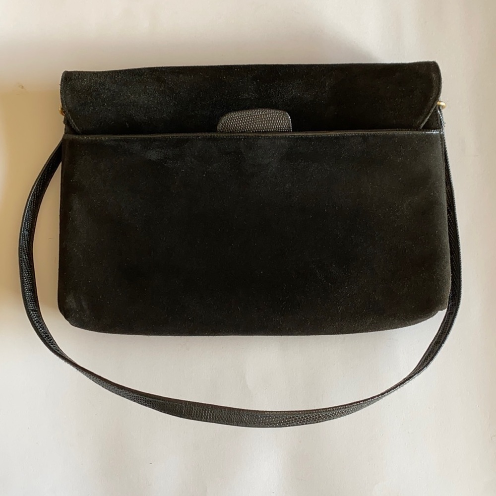 Saks Fifth Avenue leather suede shoulder handbag purse black vintage